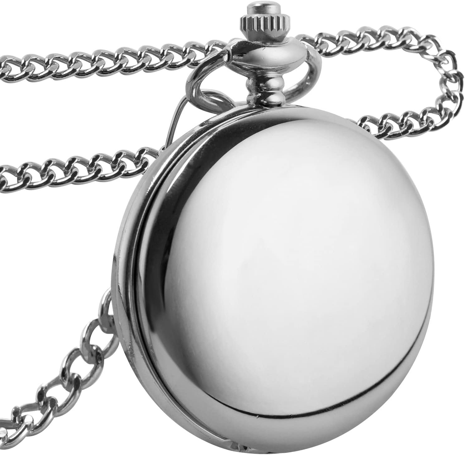Men's Quartz Pocket Watch, Silver, Arabic Numerals, White Dial, Stainless Steel, PK120115-sliver - Image 4