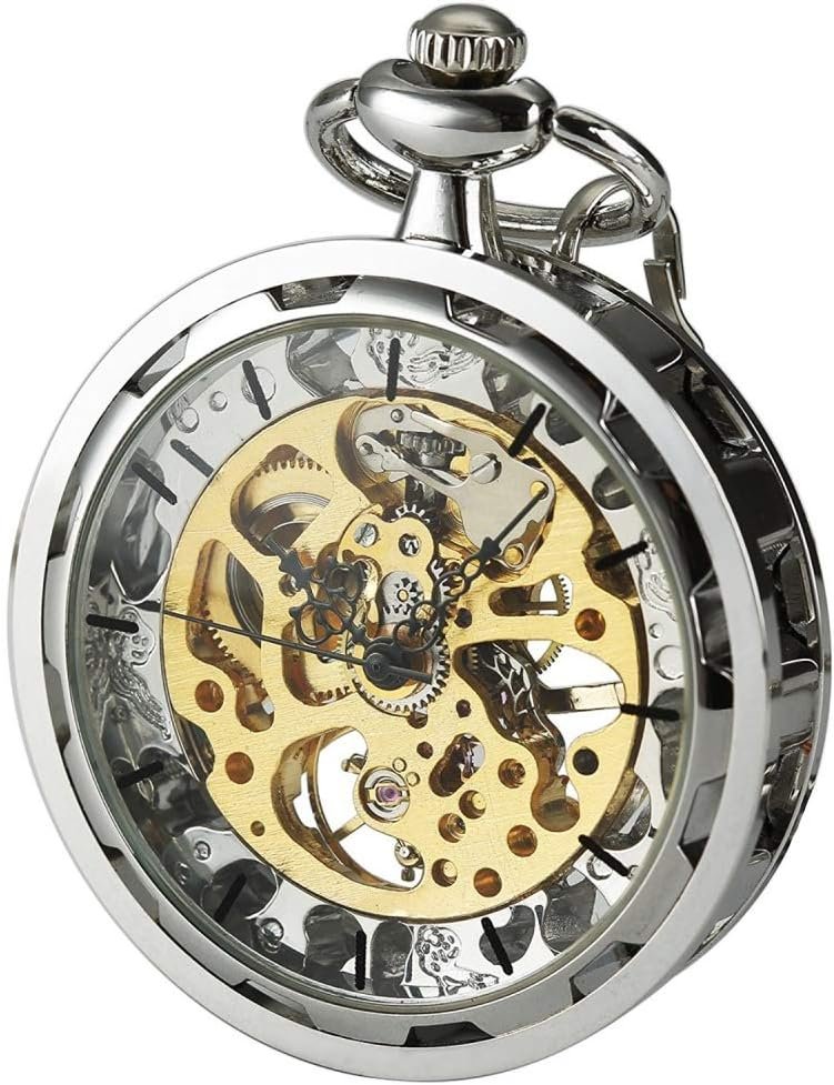 VIGOROSO Mens Classic Steampunk Pocket Watch with Chain Skeleton Hand Wind Mechanical Pocket Watches for Men & Women - Image 2
