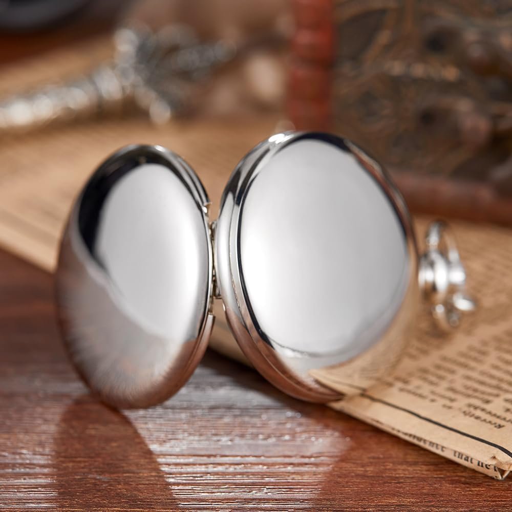 Men's Quartz Pocket Watch, Silver, Arabic Numerals, White Dial, Stainless Steel, PK120115-sliver - Image 6