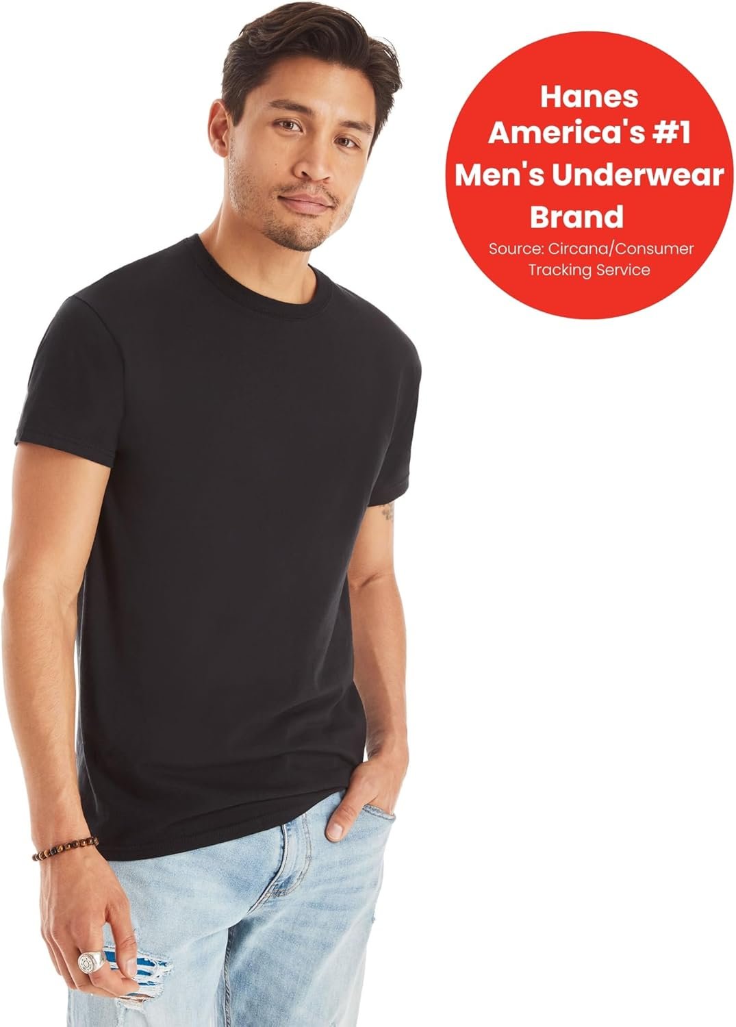 Hanes Men's Cotton, Moisture-Wicking Crew Tee Undershirts, Multi-Packs Available - Image 3