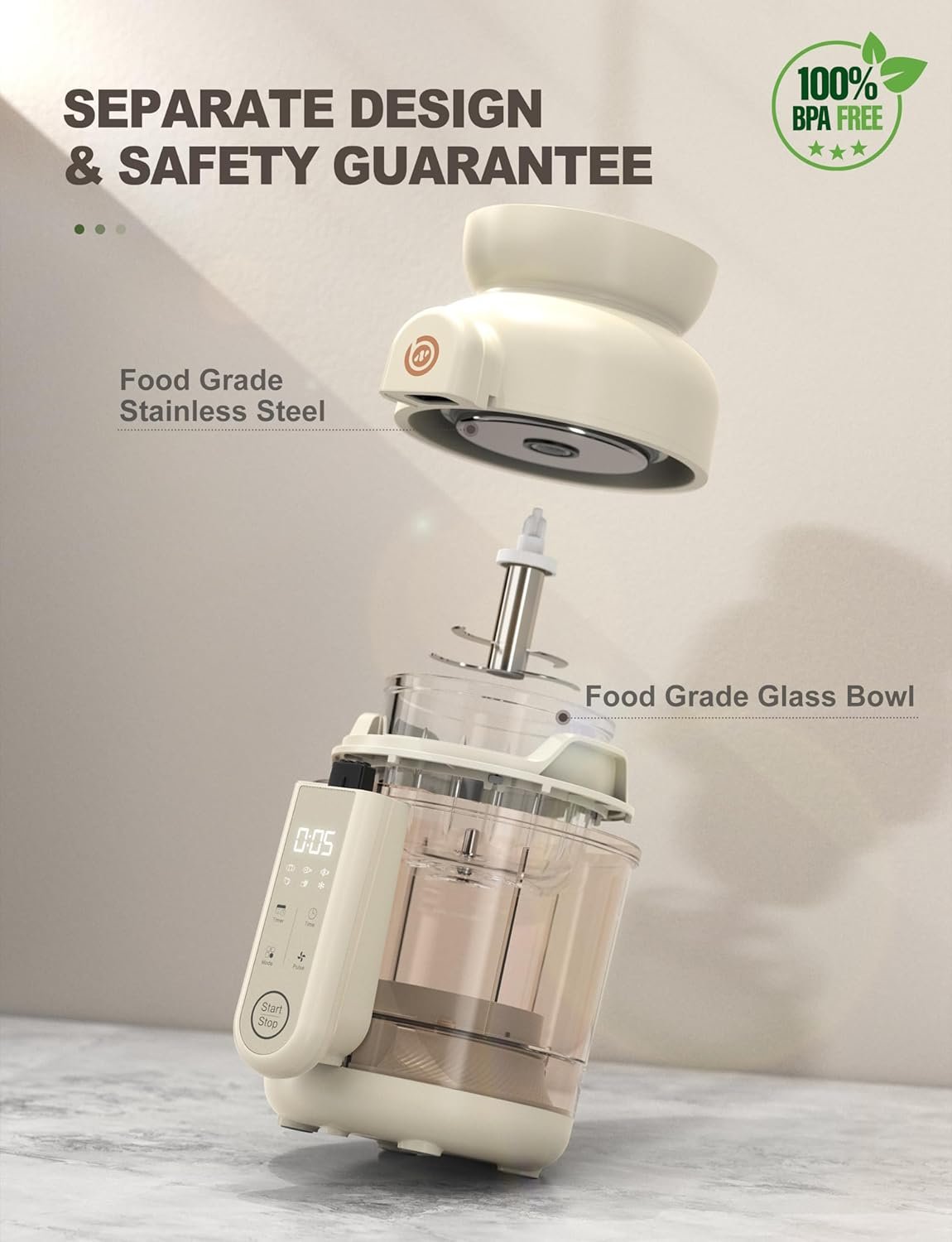 Auto Baby Food Maker, Glass Baby Food Mills, Baby Blender & Steamer and Puree Maker with Auto Cooking, Easy Cleaning, Dishwasher Safe, Cook at Home, Touch Screen Control - Image 4