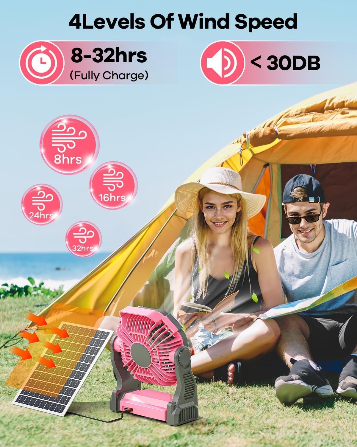 10400mAh Solar Fan, Camping Fan with 7W Panel/LED Lantern, Rechargeable Battery Operated Solar Powered for Outdoor & Indoor - Travel, Picnic, Barbecue, Fishing - Image 7