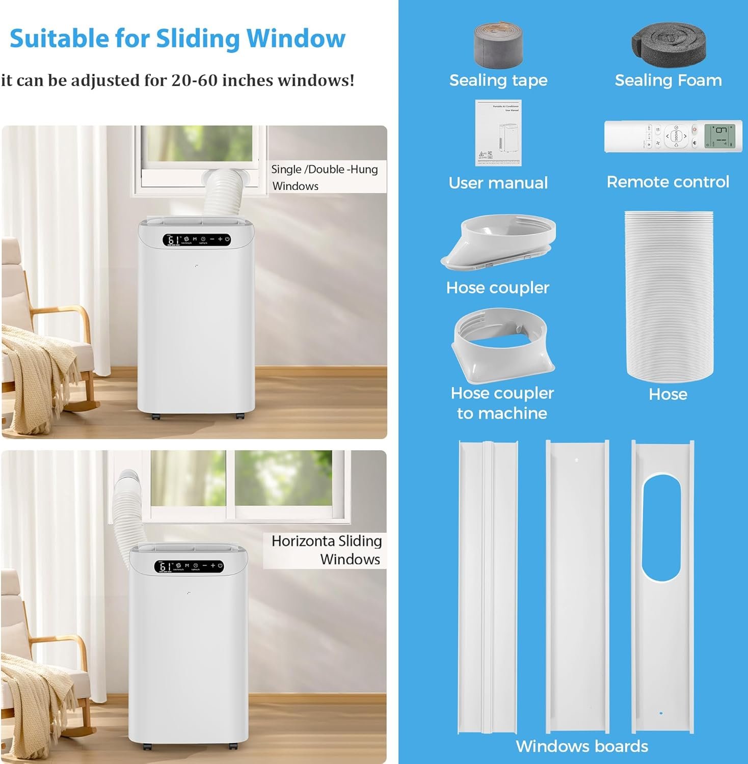 Portable Air Conditioners 14000Btu with Remote Control, 3-in-1 Free Stand Smart Cooling AC Unit with Dehumidifier, Fan, Cools Room up to 700 sq.ft, Auto Swing,24H Timer, Windows Kit Included - Image 10