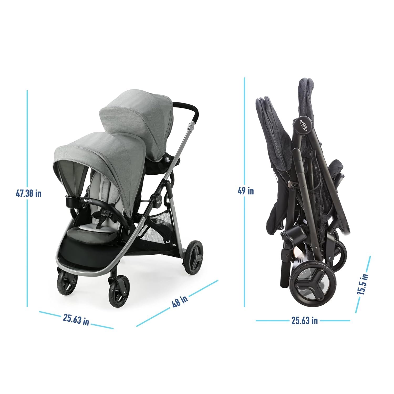 Graco Ready2Grow LX 2.0 Double Stroller Features Bench Seat and Standing Platform Options, Clark - Image 8
