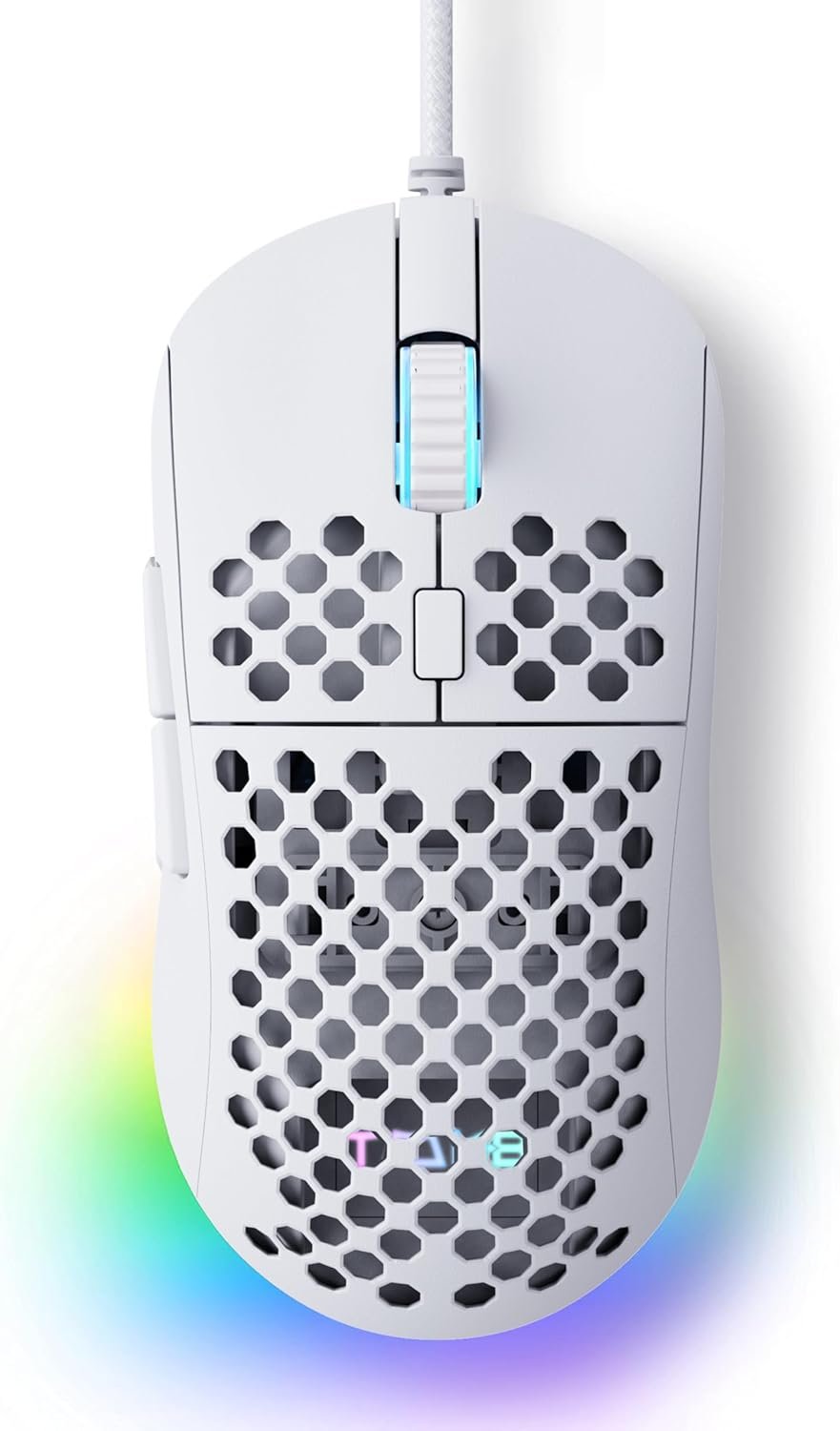 TMKB Falcon M1SE Ultralight Honeycomb Gaming Mouse, High-Precision 12800DPI Optical Sensor, 6 Programmable Buttons, Customizable RGB, Drag-Free Paracord, Ergonomic, Wired - Matte White - Image 2