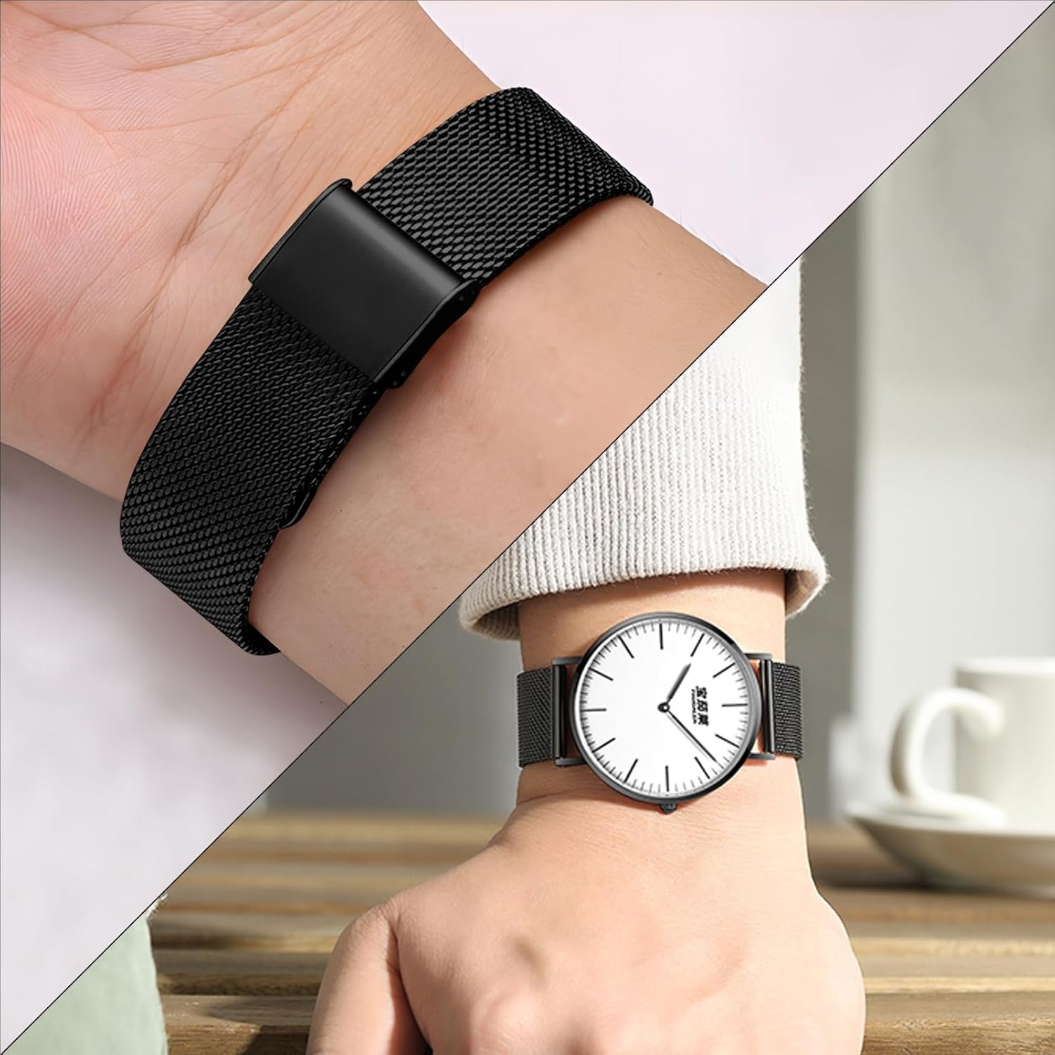 TStrap Mesh Watch Band Metal - Black Quick Release Watch Bands for Men Women - Stainless Steel Smart Watches Strap Bracelet Replacement - 10mm 12mm 14mm 16mm 18mm 20mm 22mm - Image 6