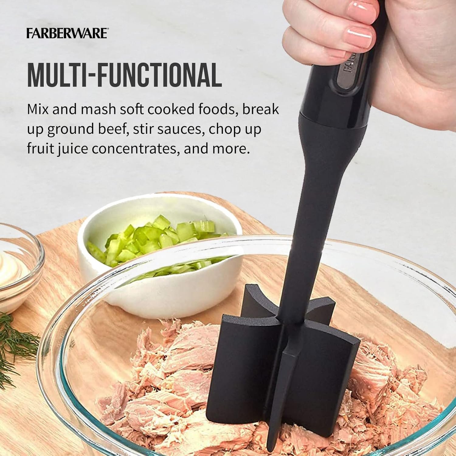 Farberware 5211438 Professional Heat Resistant Nylon Meat and Potato Masher, Safe for Non-Stick Cookware, 10-Inch, Black - Image 4