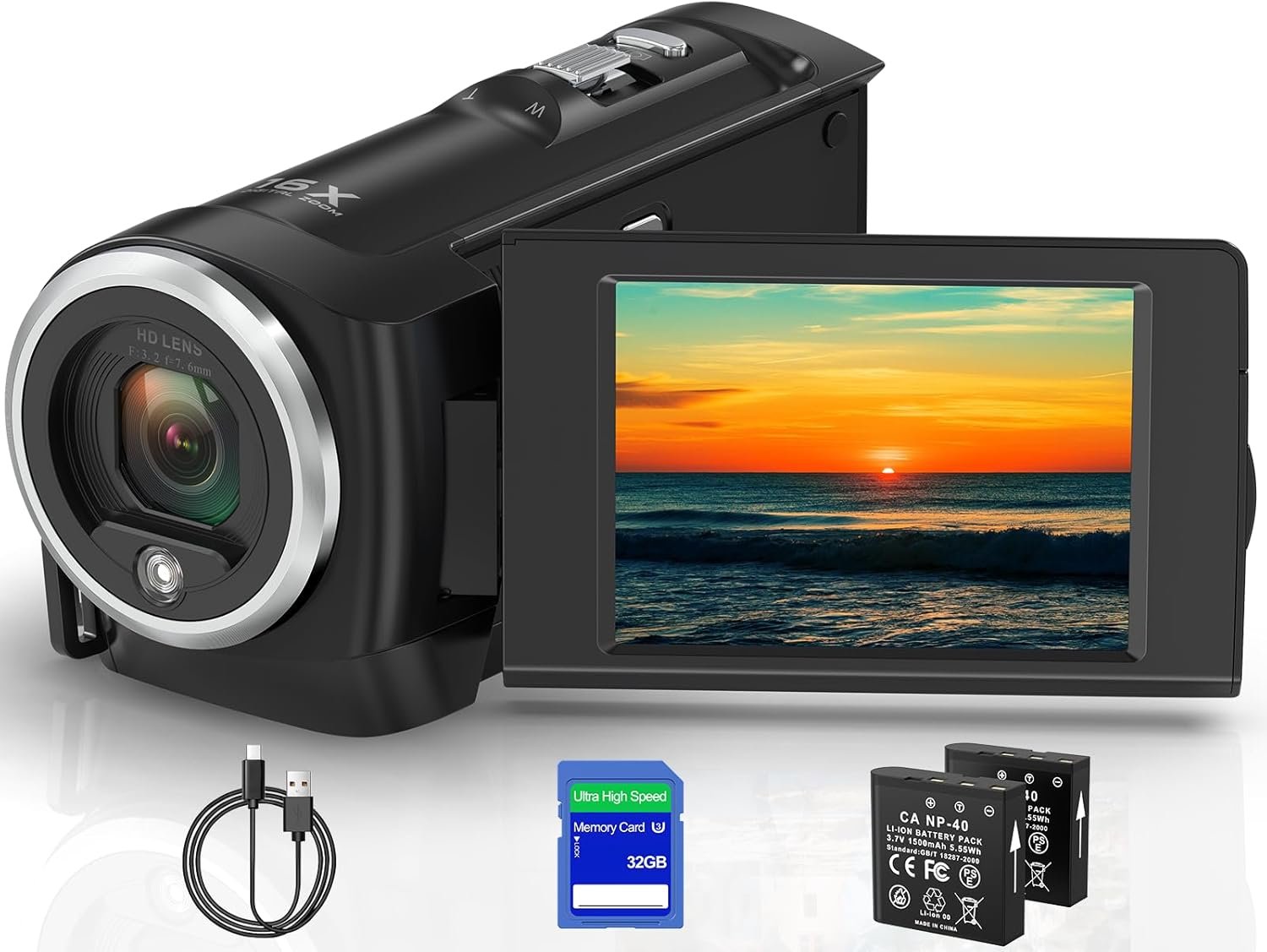 Video Camera Camcorder, QHD 2.7K Camcorder 50MP 16X Digital Video Camera for YouTube, 2.8'' 270 Degree Rotation Screen Video Recorder Vlogging Camera with 32GB Card and Two Batteries - Image 2