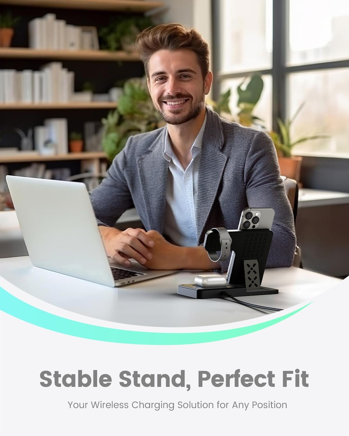 Wireless Charger iPhone Charging Station: 3 in 1 Charger Stand Multiple Devices for Apple - iPhone 16e 16 15 14 Pro Max 13 12 11 - Watch 10 9 8 7 6 5 4 3 2 SE and Ultra Series - Airpods 4 3 2 Pro - Image 8