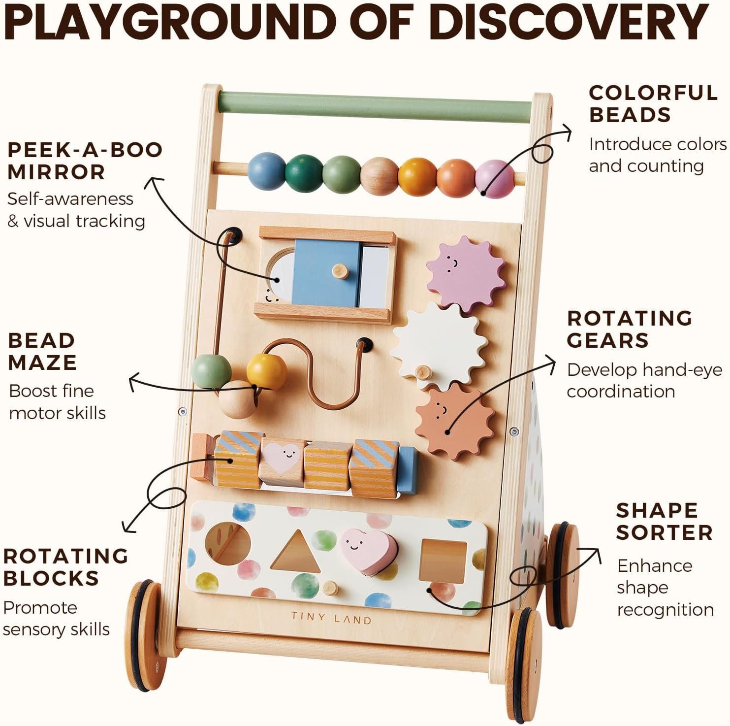 Tiny Land Wooden Baby Walker, Baby Push Walker, Montessori Walker Toy, Adjustable Speed Baby Walker for Boys and Girls, Baby Activity Center, Push Toys for Kids Development - Image 5