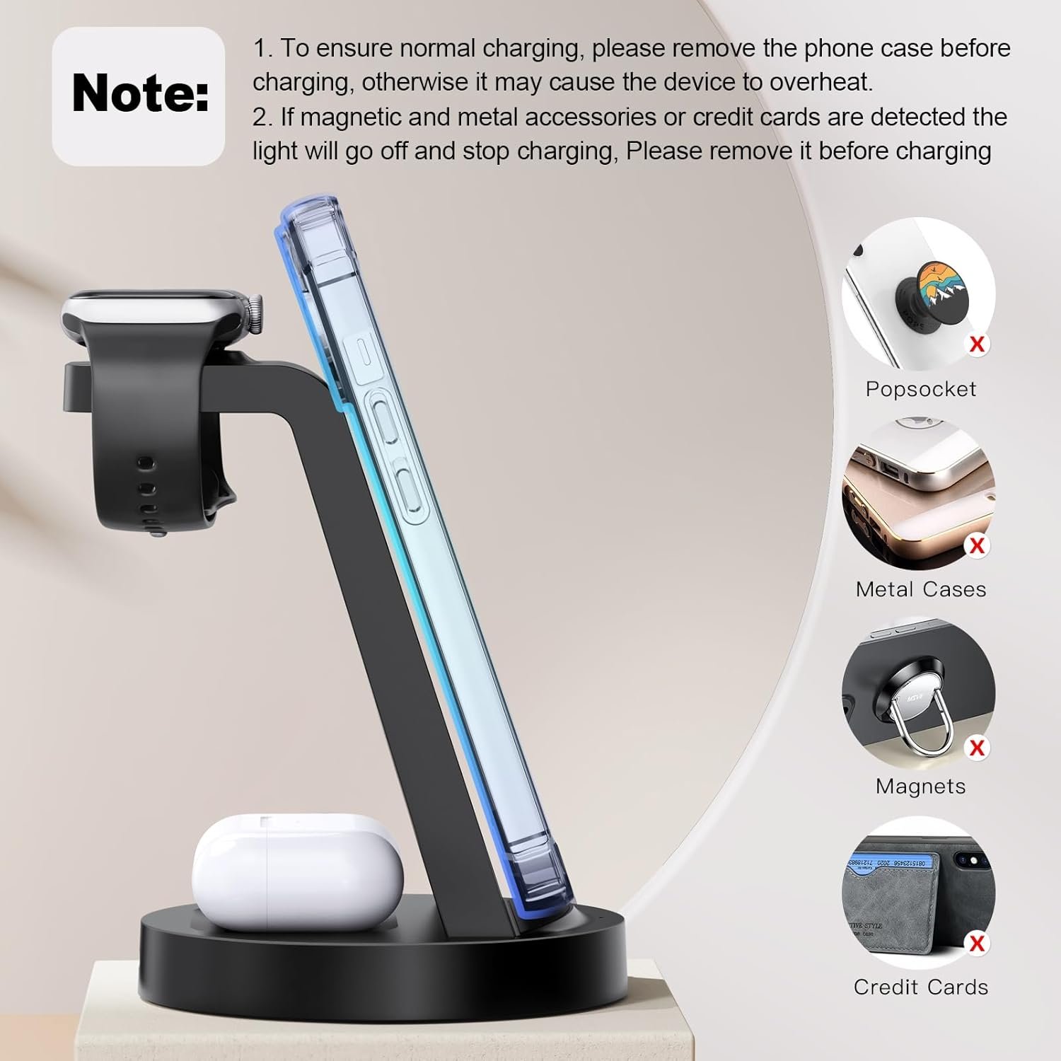 3 in 1 Charging Station for iPhone, Wireless Charger for iPhone 16e 16 15 14 13 12 11 X Pro Max & Apple Watch - Wireless Charging Station for AirPods 4 3 Pro - Image 3