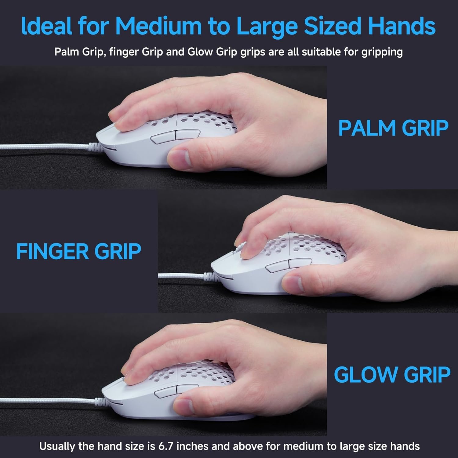 TMKB Falcon M1SE Ultralight Honeycomb Gaming Mouse, High-Precision 12800DPI Optical Sensor, 6 Programmable Buttons, Customizable RGB, Drag-Free Paracord, Ergonomic, Wired - Matte White - Image 7