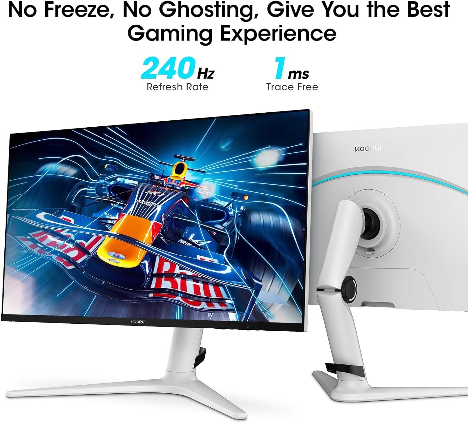 KOORUI Monitor, 27” 240Hz Gaming Monitor, Mini-LED Panel- QHD (2560 x 1440) Computer Screen, 1ms, HDR 1000 Display, 100% sRGB, Height Adjustable, HDMI/DisplayPort, White/Grey, GN10 - Image 5