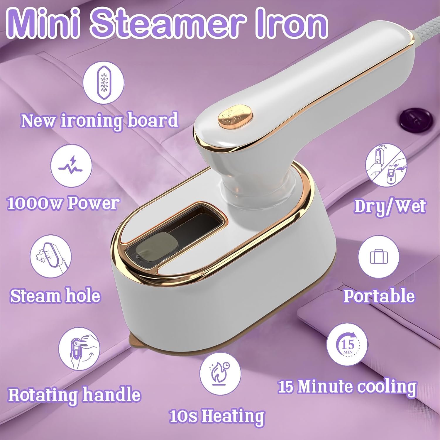 Travel Steamer Iron for Clothes Mini - Portable Ironing Machine Travel Small Size Portable Steamer Travel College Dorm Home Essentials Steamer for Clothes(White) - Image 7