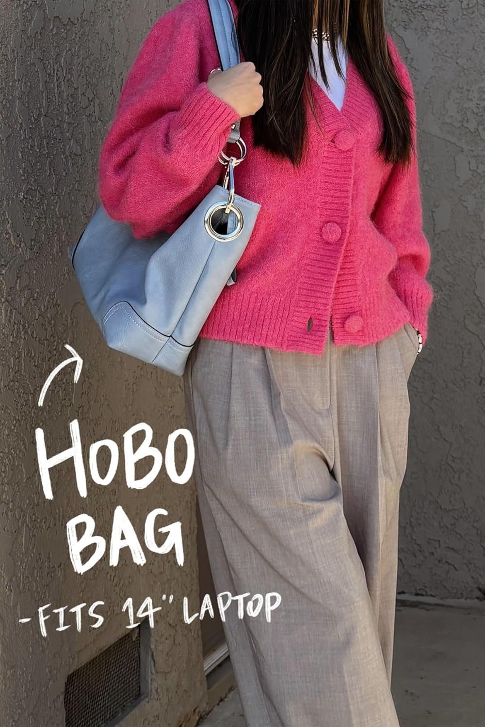Hobo Shoulder Bag with Big Snap Hook Hardware - Image 8