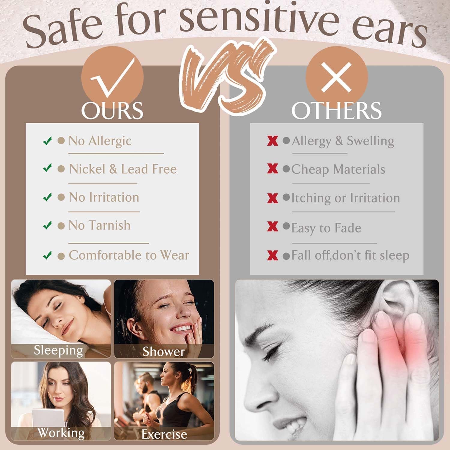 Jstyle Hypoallergenic Surgical Steel Earrings for Sensitive Ears 14K Gold Flat Back Earrings for Women Men Small Stainless Steel Earrings Flatback Stud Hoop Cartilage Earring Set for Multiple Piercing - Image 7