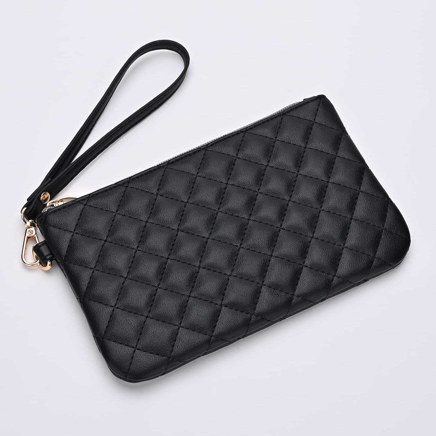 Quilted Wristlet Purse for Women, Vegan Leather Wristlet Pouch Zip Clutch Bag, Evening Clutch Purse with strap - Image 6