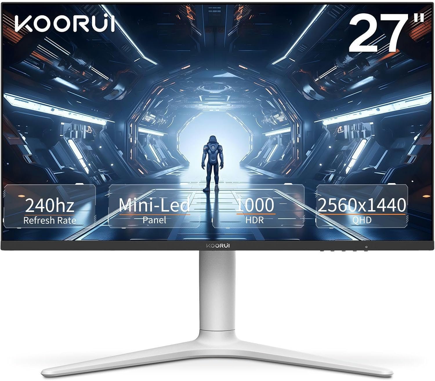 KOORUI Monitor, 27” 240Hz Gaming Monitor, Mini-LED Panel- QHD (2560 x 1440) Computer Screen, 1ms, HDR 1000 Display, 100% sRGB, Height Adjustable, HDMI/DisplayPort, White/Grey, GN10 - Image 2