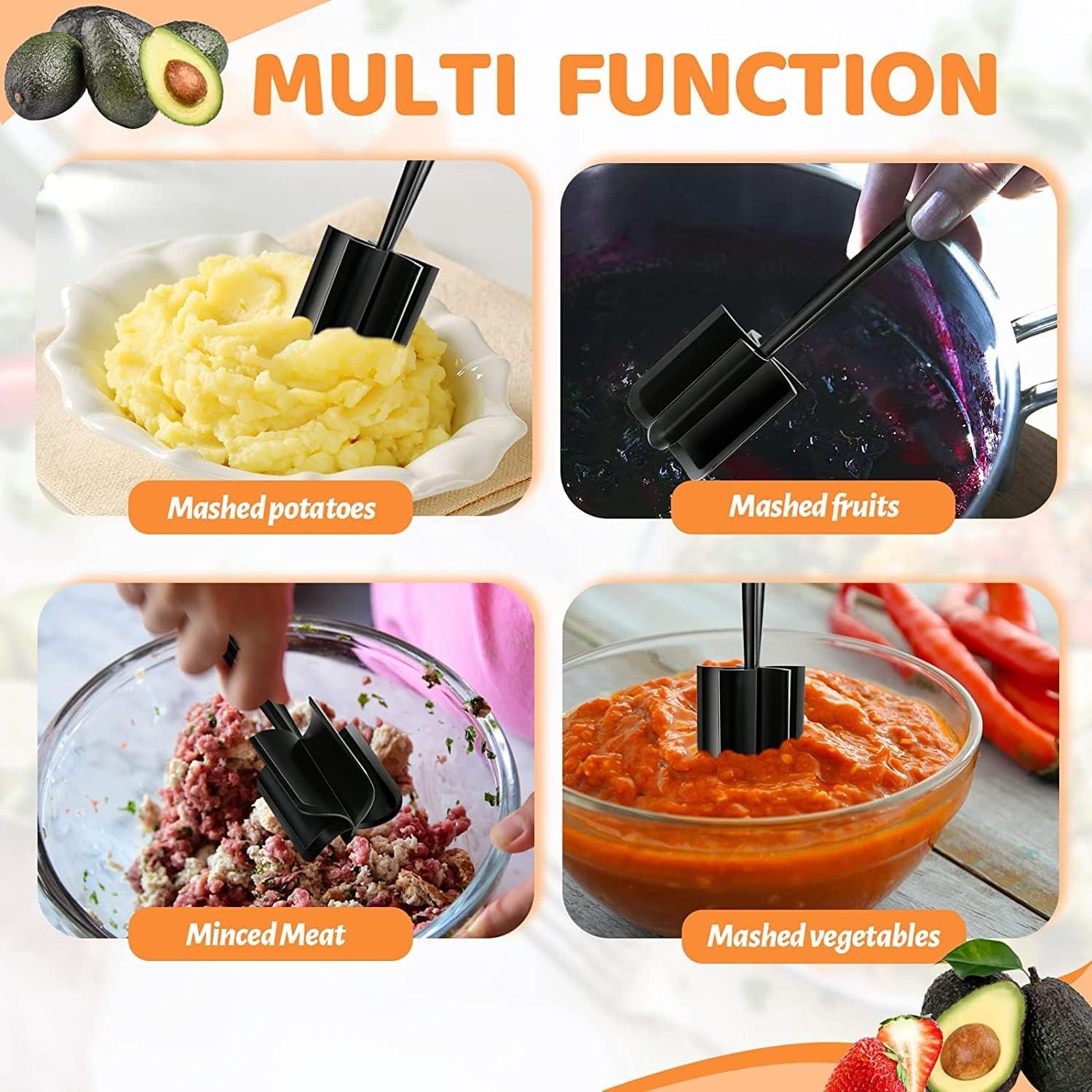 Meat Chopper, Hamburger Chopper, Potato Masher-Professional Multifunctional Heat Resistant Nylon Ground Beef Smasher Kitchen Tools And Gadgets, Safe For Non-Stick Cookware. - Image 4
