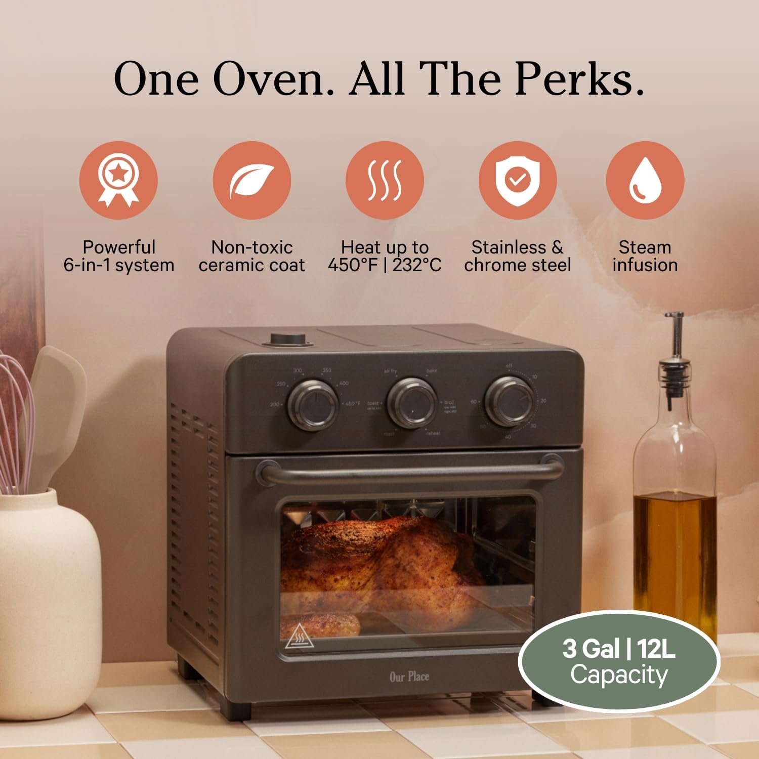 Our Place Wonder Oven | 6-in-1 Air Fryer & Toaster Oven with Steam Infusion | Compact, Countertop Friendly, Fast Preheat, Multifunctional | Air Fry, Toast, Roast, Bake, Reheat & Broil | Char - Image 3
