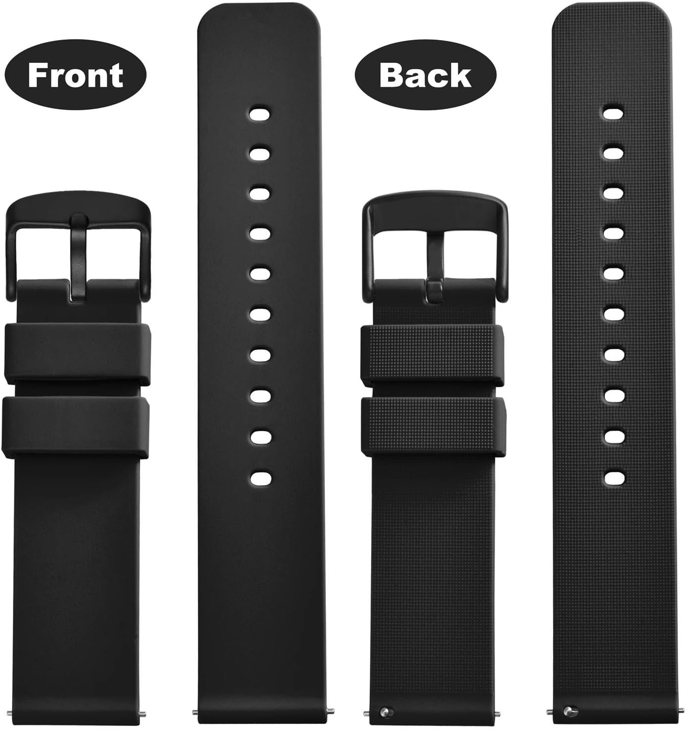 WOCCI 20mm Silicone Watch Band, Quick Release Rubber Replacement Strap with Black Stainless Steel Buckle (Black) - Image 5