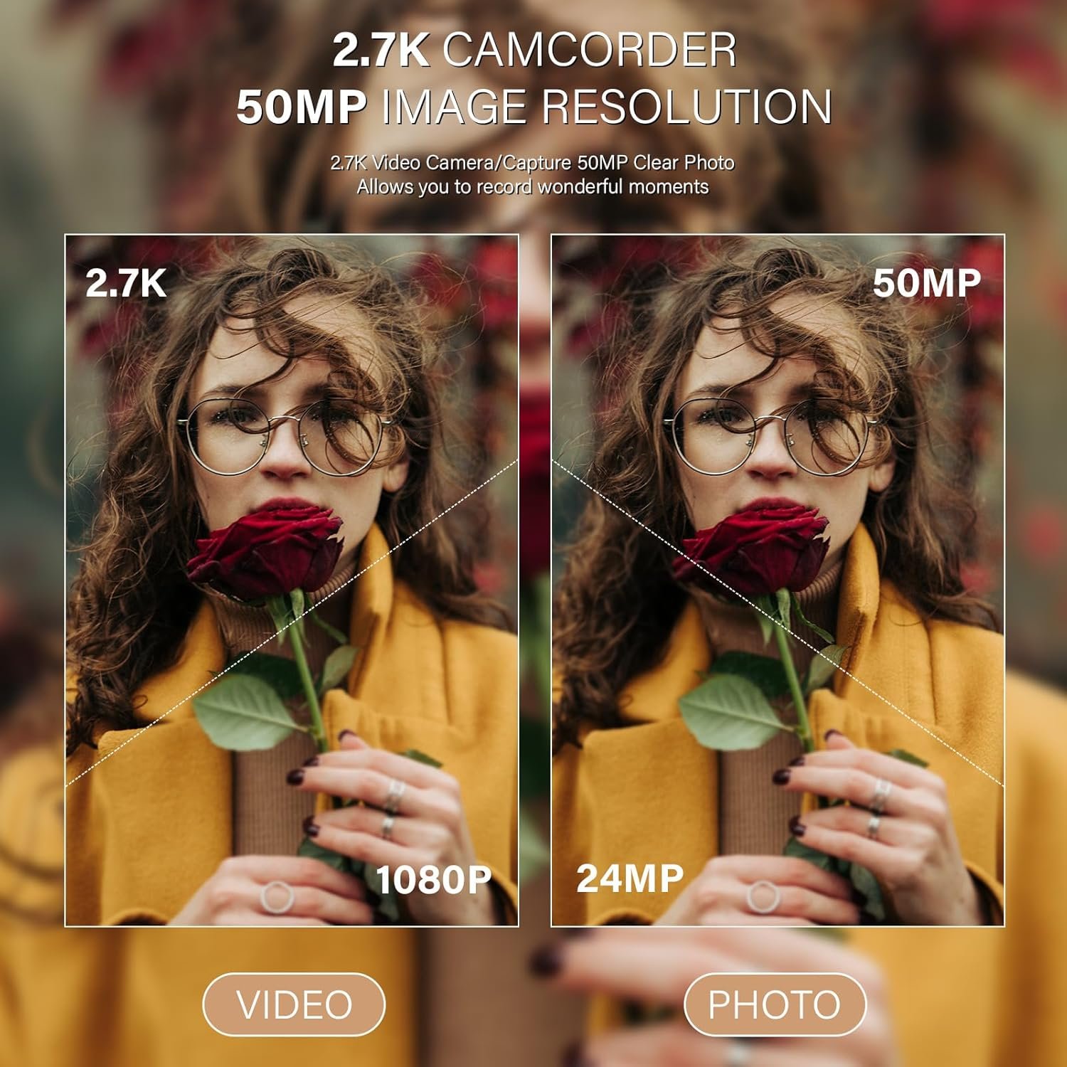 Video Camera Camcorder, QHD 2.7K Camcorder 50MP 16X Digital Video Camera for YouTube, 2.8'' 270 Degree Rotation Screen Video Recorder Vlogging Camera with 32GB Card and Two Batteries - Image 3