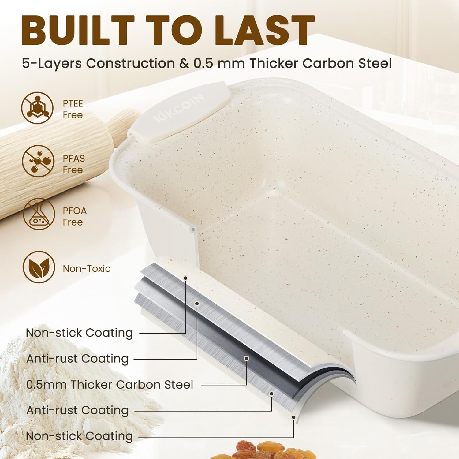 Kikcoin 22 PCS Nonstick Baking Pans Set, Stackable Bakeware Sets with Silicone Handles, 450°F Oven Safe Baking Sheet Set, Easy Release Cookie Sheets for Baking, Cream - Image 4