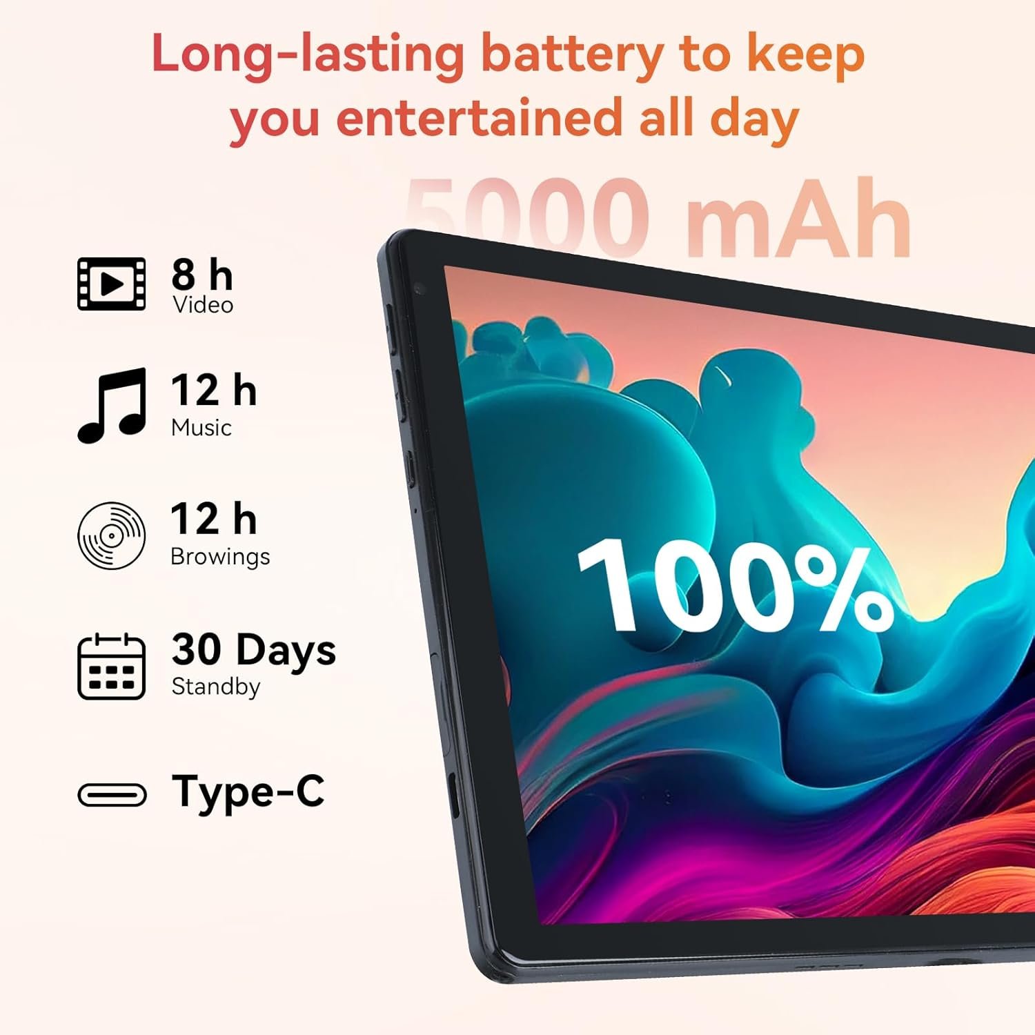 Tablet,10.1" Android Tablet with Octa-core Processor 10GB RAM 128GB ROM HD IPS Touchscreen 8H Battery, Wi-Fi 6, BT 5.0, Dual Camera, Google Tablets 2025 - Image 5