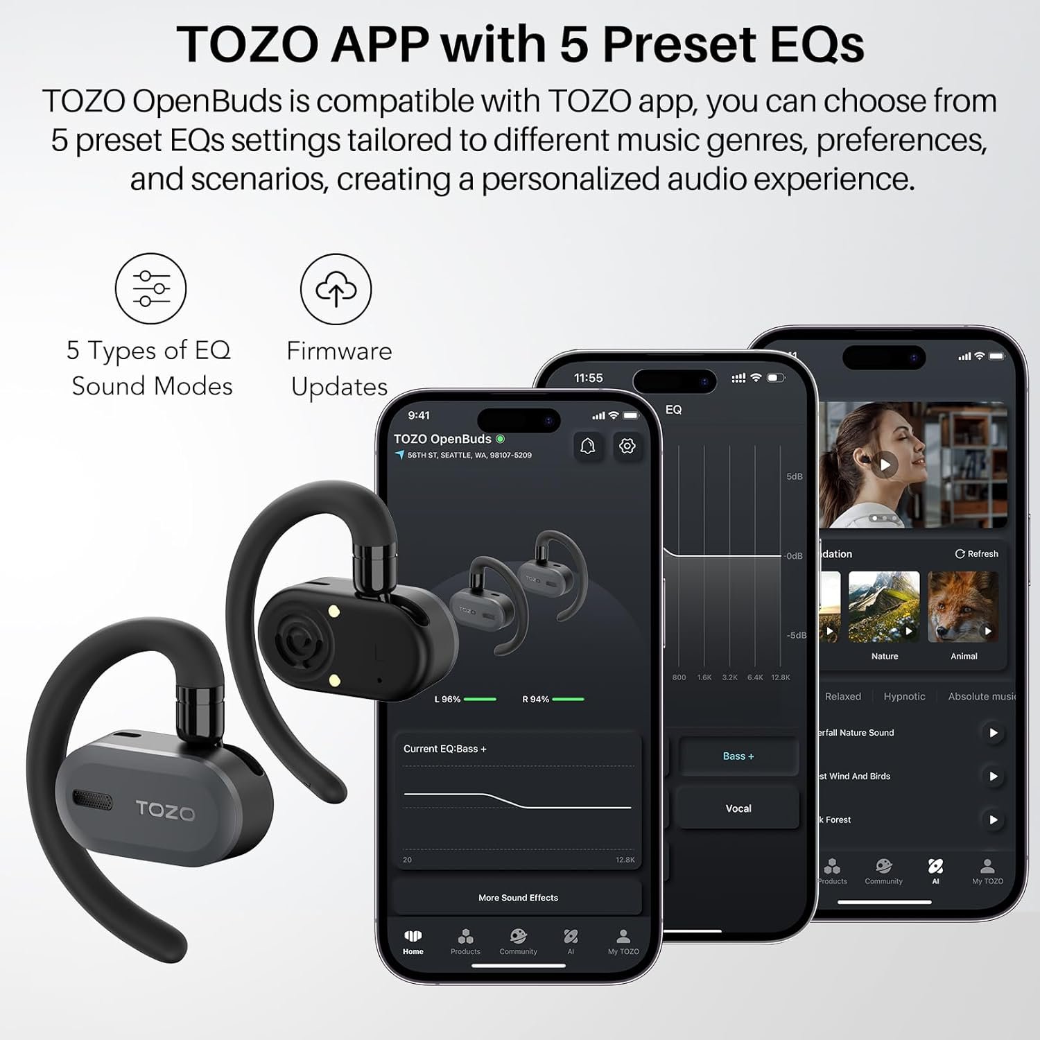 TOZO O2 True Open Ear Wireless Headphones Lightweight with Multi-Angle Adjustment, Bluetooth 5.3 Earbuds with Dual-Axis Design for Long-Lasting Comfort, Crystal-Clear Calls for Driving, Black - Image 8