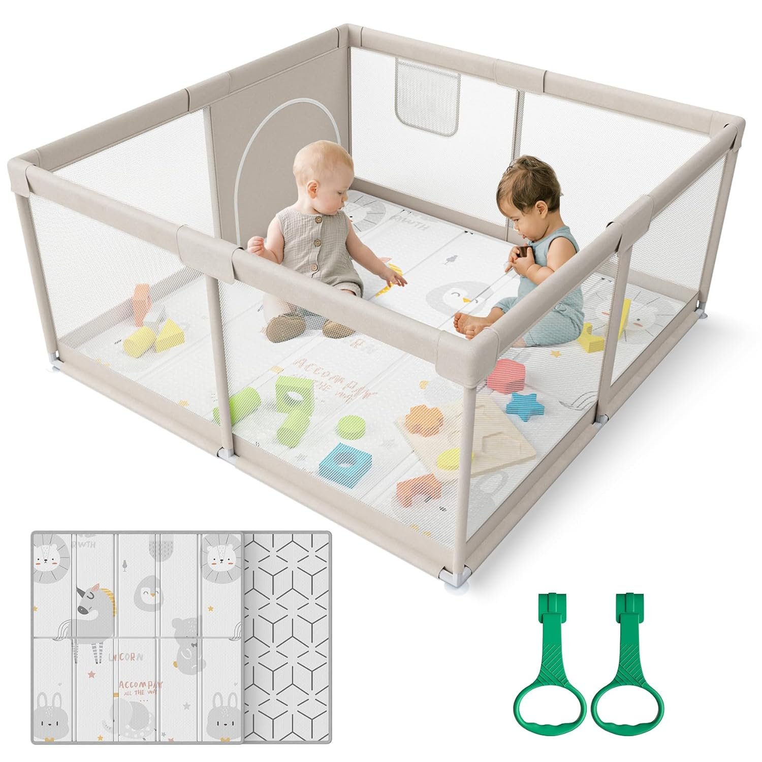 ZEEBABA Baby Playpen with Mat, 47x47inch Playpen for Babies and Toddlers, Small Baby Play Pens, Play Yard for Infants with 47" Play Mat, Playard with Gate - Image 2