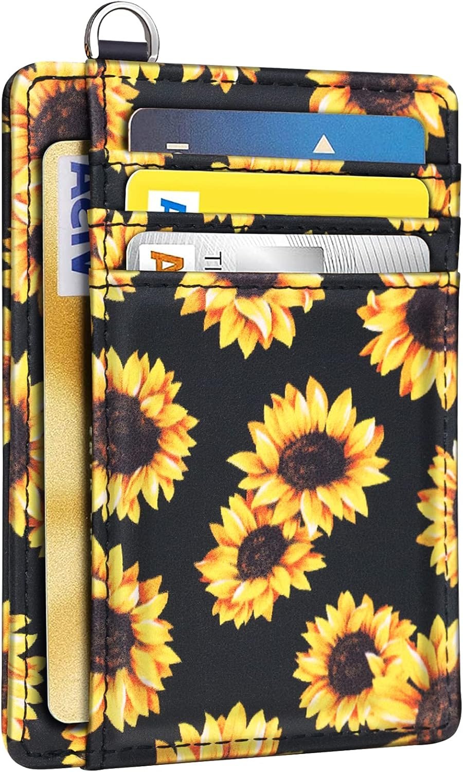 Slim Front Pocket Wallet RFID ID Card Holder Cute Small Wallet with Keychian for Women - Image 2