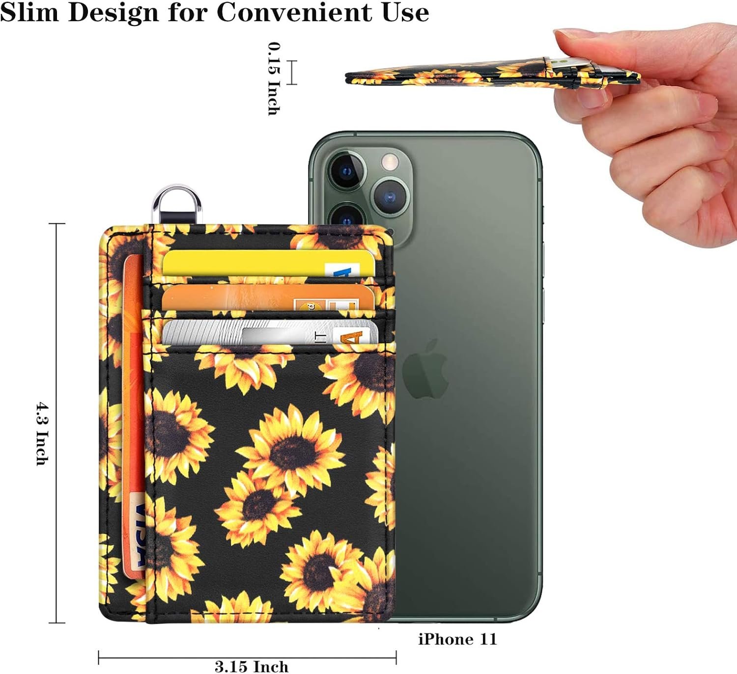 Slim Front Pocket Wallet RFID ID Card Holder Cute Small Wallet with Keychian for Women - Image 8