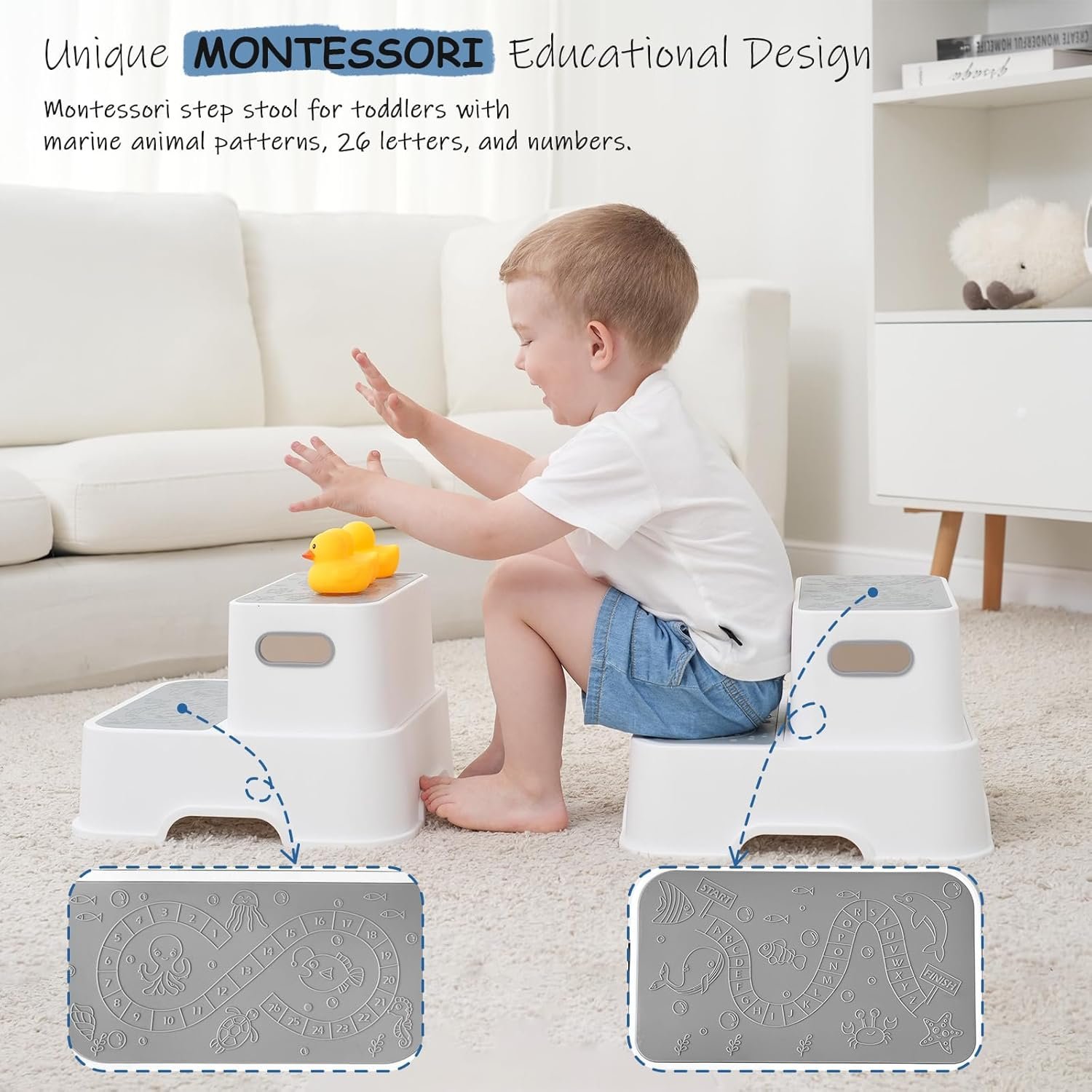 Toddler Step Stool for Bathroom Sink, 2-Pack Kids Toilet Potty Step Stools, Heavy Duty Baby Child Stepping Stool with Handle for Toddlers Kitchen Counter Bedroom Nursery Room (White) - Image 7