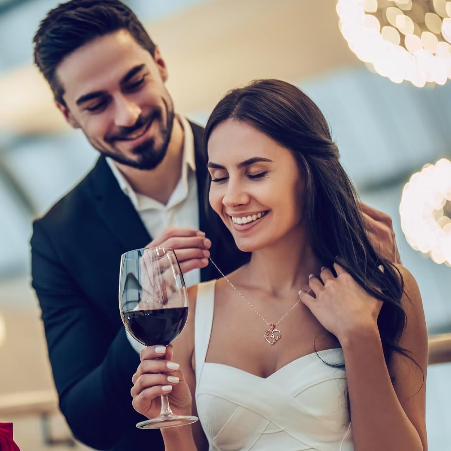 Iefil Rose Heart Necklaces Gifts for Women - 925 Sterling Silver Heart Initial Necklace, Anniversary Birthday Gifts for Women, Jewelry Gifts for Women Wife Wife Girlfriend Mom - Image 4