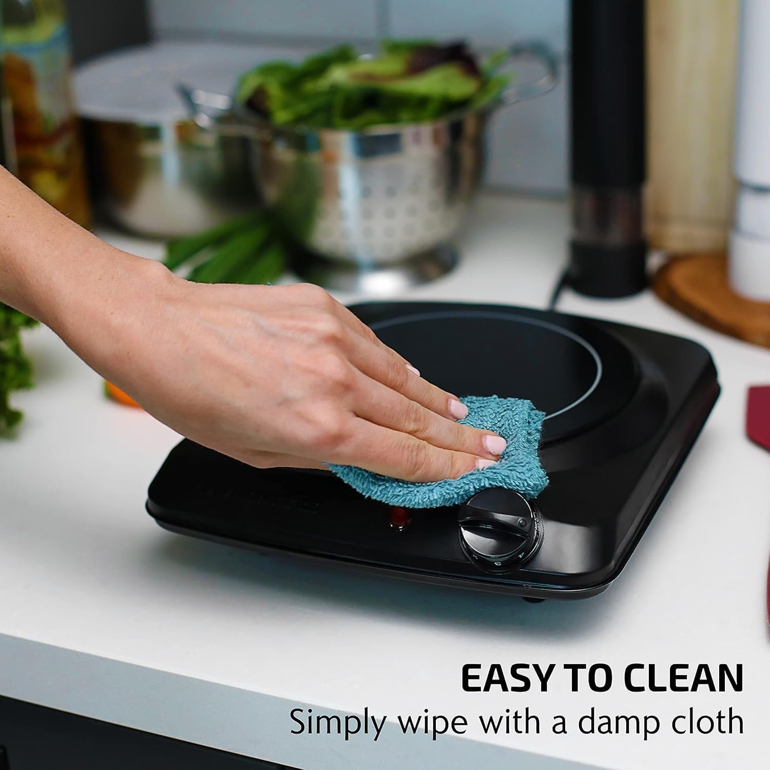 OVENTE Countertop Infrared Single Burner, 1000W Electric Hot Plate with 7” Ceramic Glass Cooktop, 5 Level Temperature Setting & Easy to Clean Base, Compact Stove for Home Dorm Office, Black BGI101B - Image 4