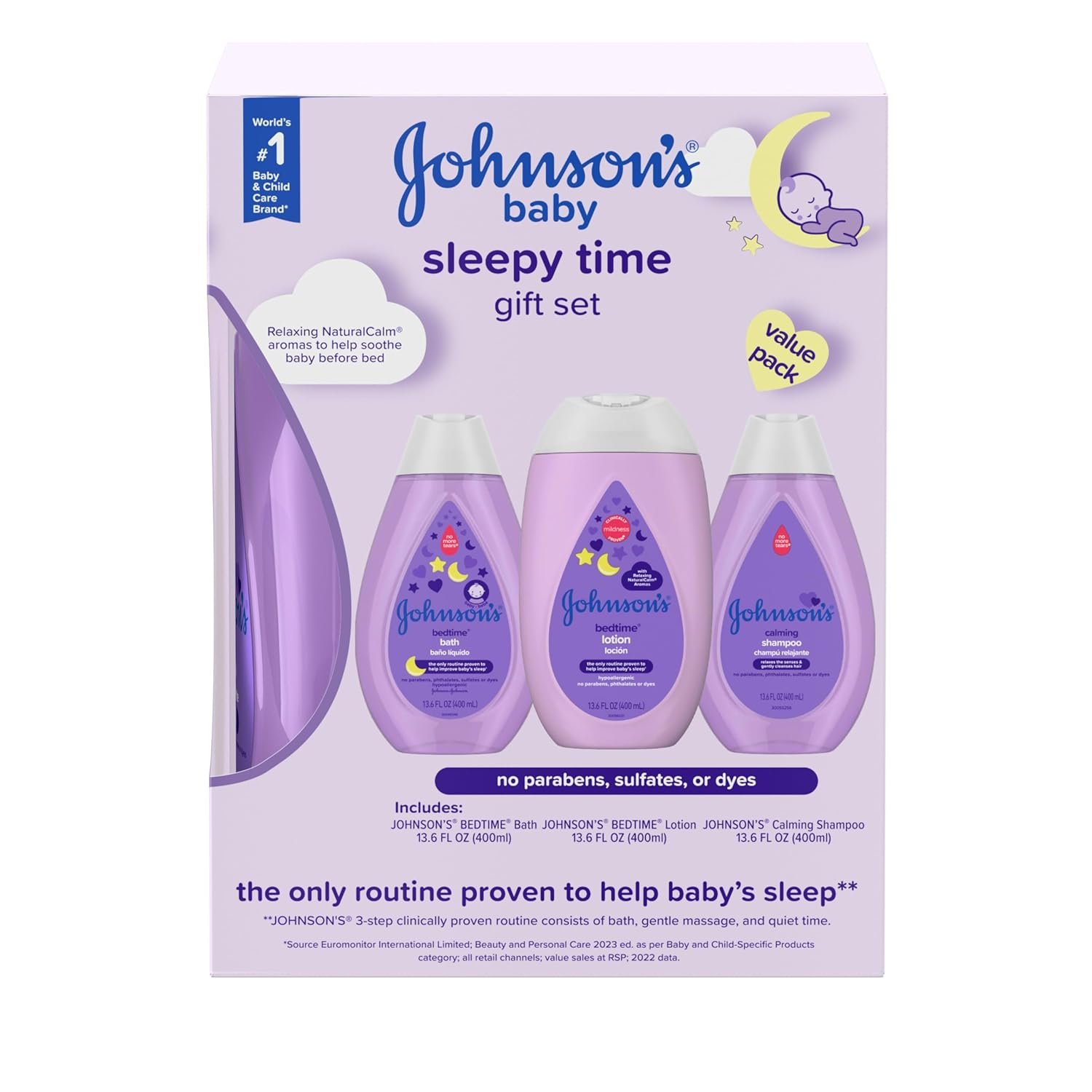 Johnson's Baby Sleepy Time Bedtime Gift Set with Relaxing NaturalCalm Aromas, Bedtime Baby Bath Shampoo, Wash & Lotion, Baby Bedtime Essentials, Hypoallergenic & Paraben-Free, 3 Items - Image 2