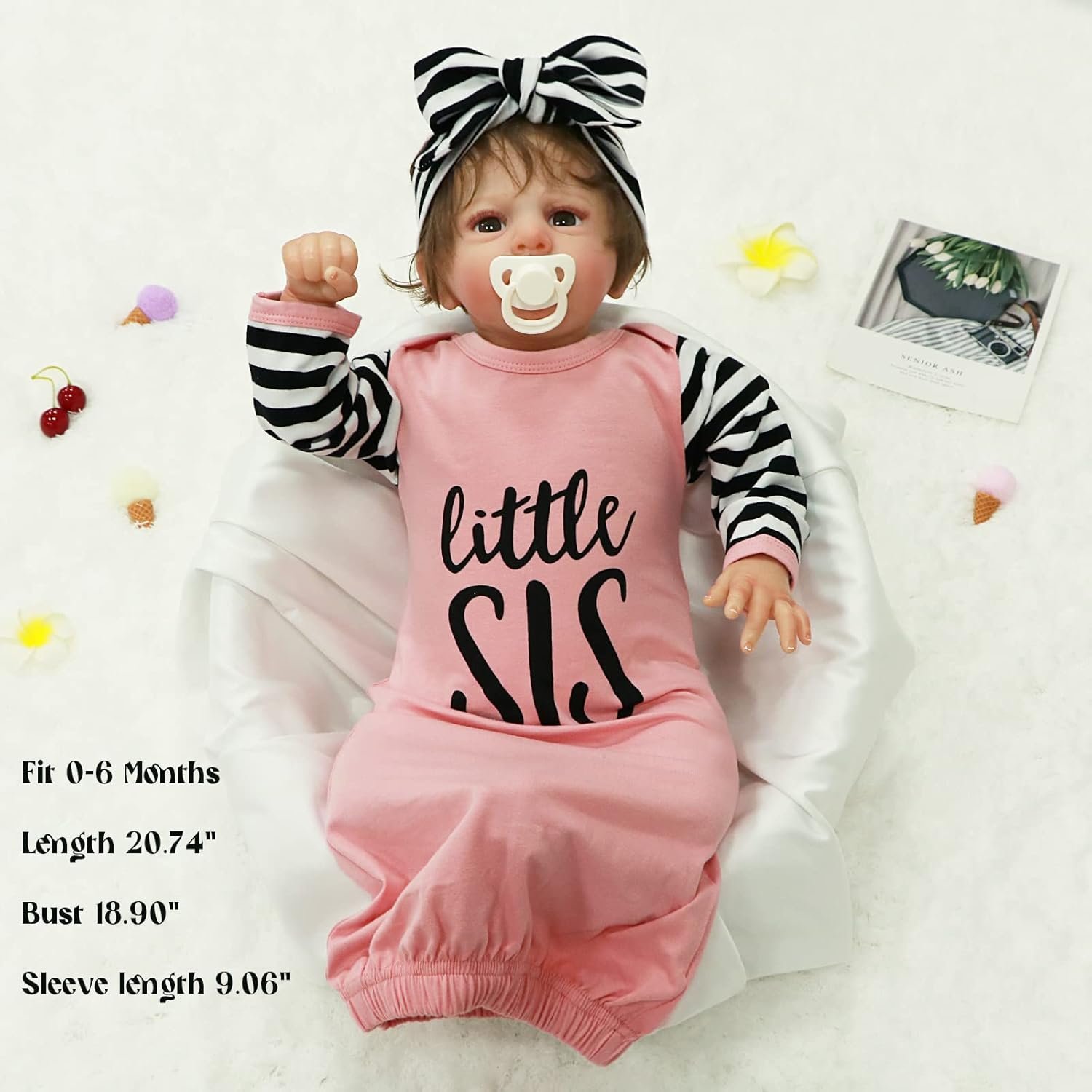 AMAWMW Newborn Baby Girl Little Sister Sleeper Gown Stripe Long Sleeve Nightgown Pajamas Gifts Stuff Essential Outfit - Image 3