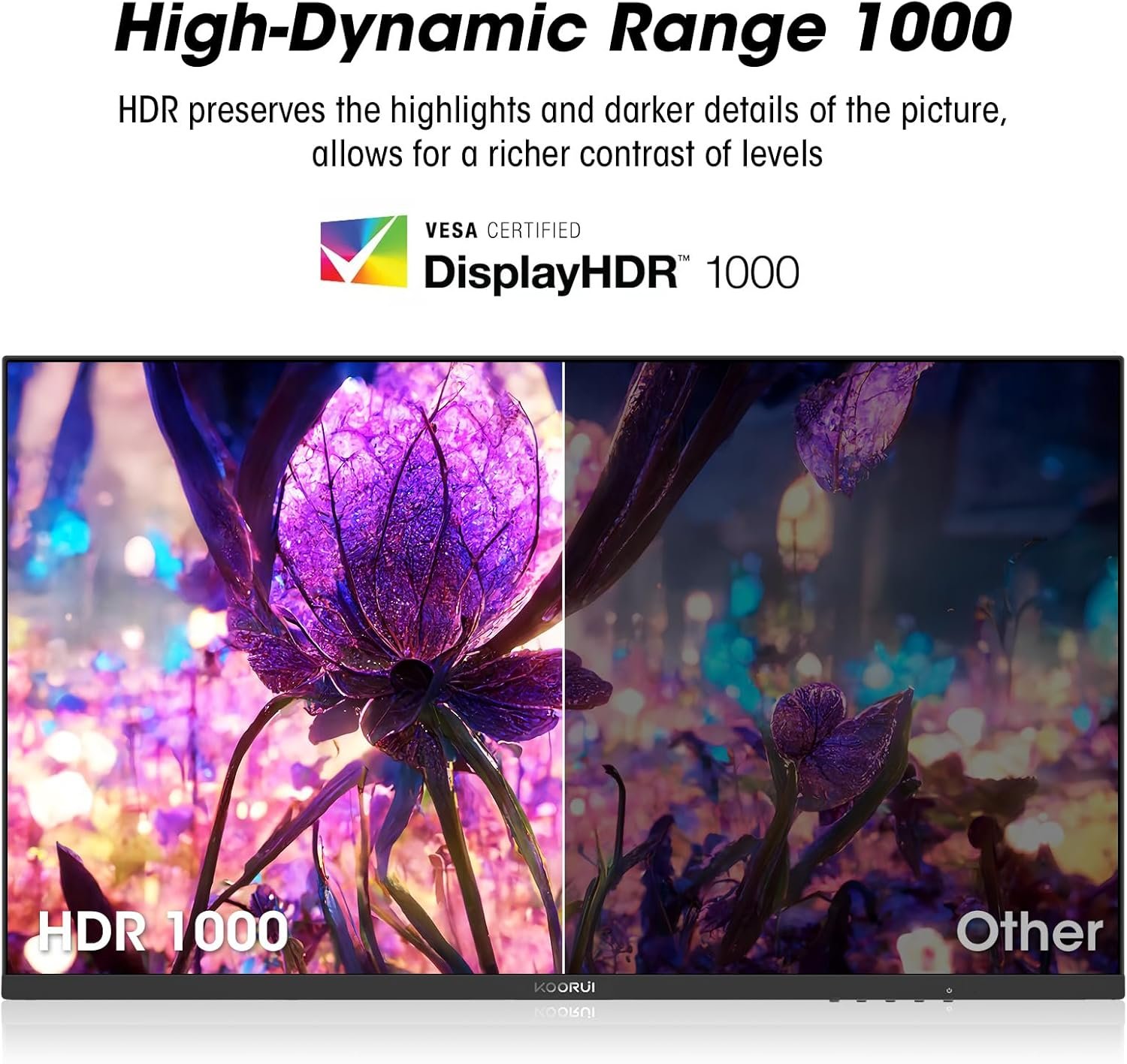 KOORUI Monitor, 27” 240Hz Gaming Monitor, Mini-LED Panel- QHD (2560 x 1440) Computer Screen, 1ms, HDR 1000 Display, 100% sRGB, Height Adjustable, HDMI/DisplayPort, White/Grey, GN10 - Image 4