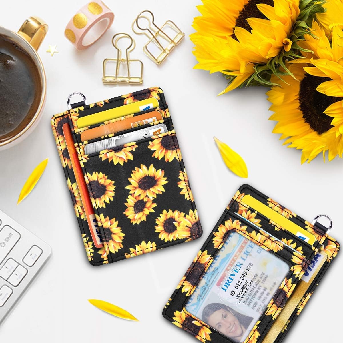 Slim Front Pocket Wallet RFID ID Card Holder Cute Small Wallet with Keychian for Women - Image 4