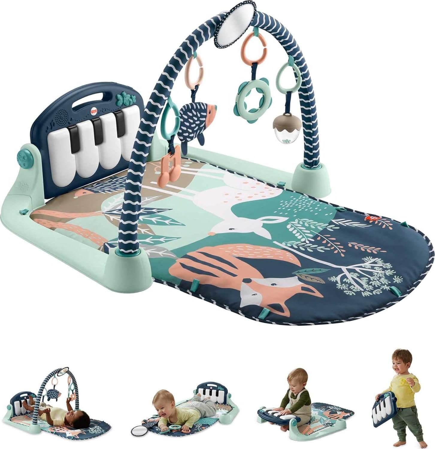 Fisher-Price Baby Playmat Kick & Play Piano Gym with Musical and Sensory Toys for Newborn to Toddler, Navy Fawn - Image 2