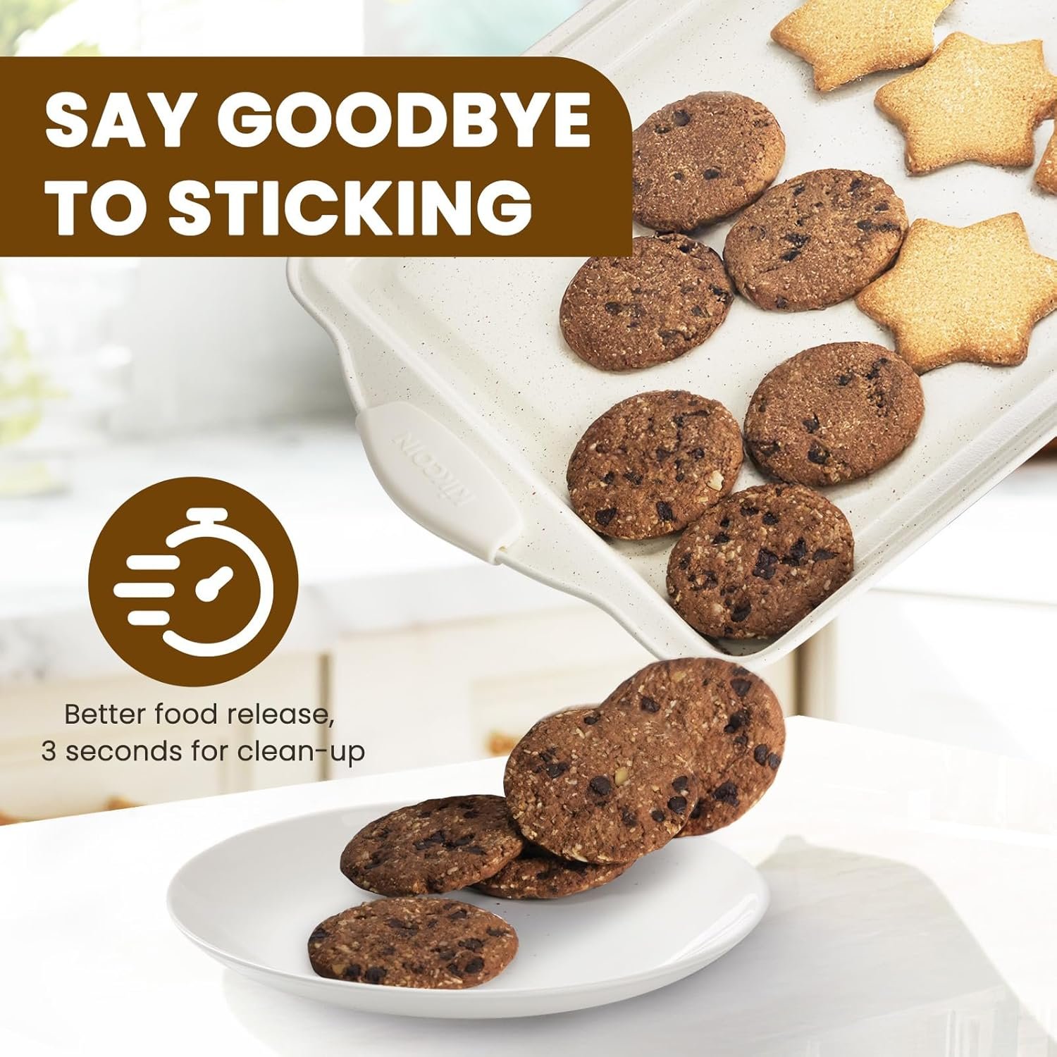 Kikcoin 22 PCS Nonstick Baking Pans Set, Stackable Bakeware Sets with Silicone Handles, 450°F Oven Safe Baking Sheet Set, Easy Release Cookie Sheets for Baking, Cream - Image 5