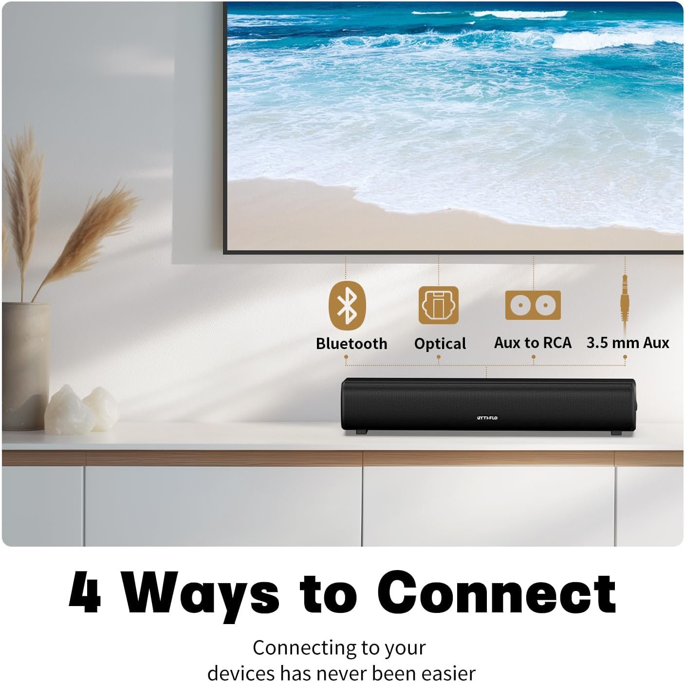 Sound Bars for TV 16-inch, Cinematic TV Bluetooth Sound Bar with Impactful Bass, Dynamic Lights and Remote Control, Wall Mountable Sound Bar Work with Traditional or Smart TV, Computer, Black - Image 5