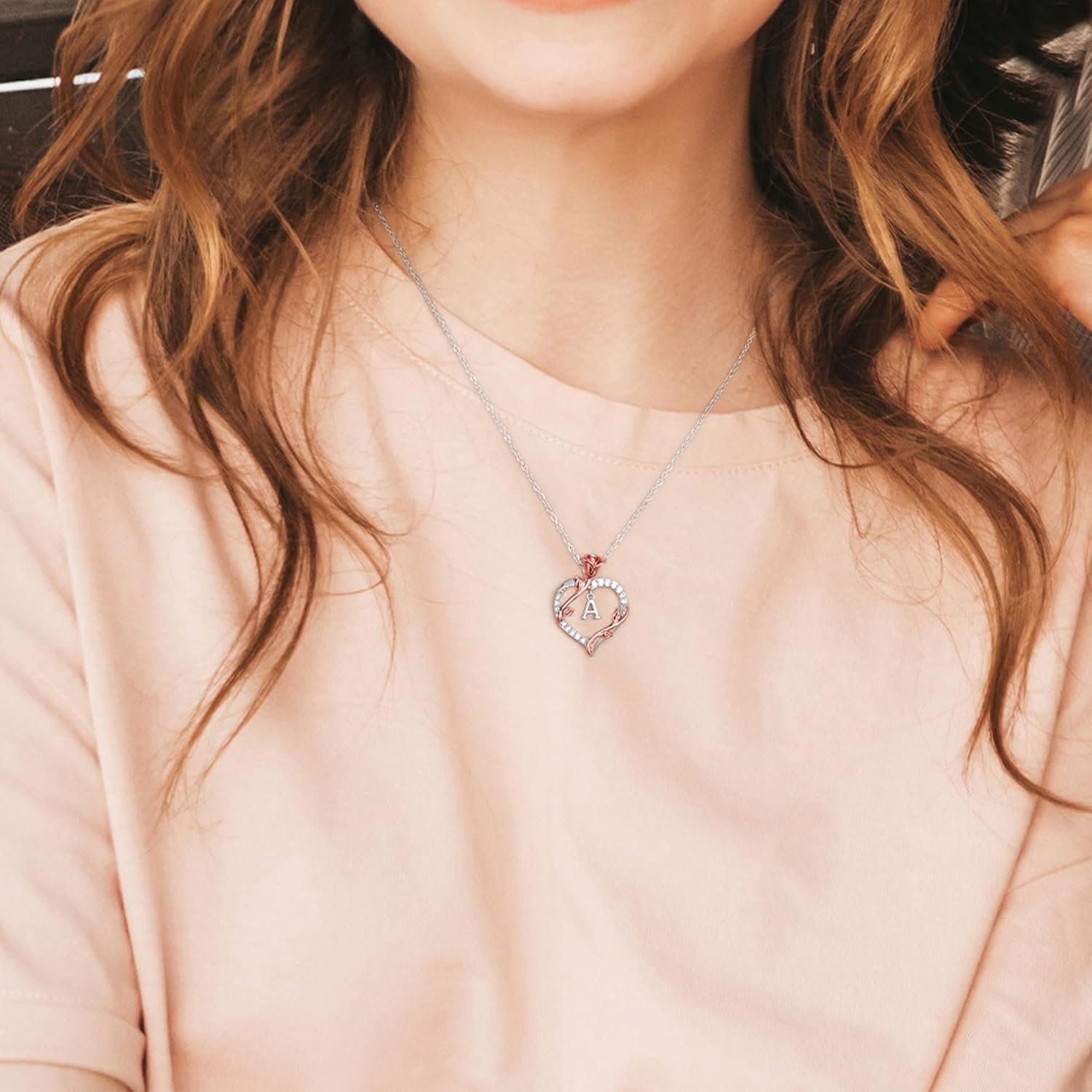 Iefil Rose Heart Necklaces Gifts for Women - 925 Sterling Silver Heart Initial Necklace, Anniversary Birthday Gifts for Women, Jewelry Gifts for Women Wife Wife Girlfriend Mom - Image 6