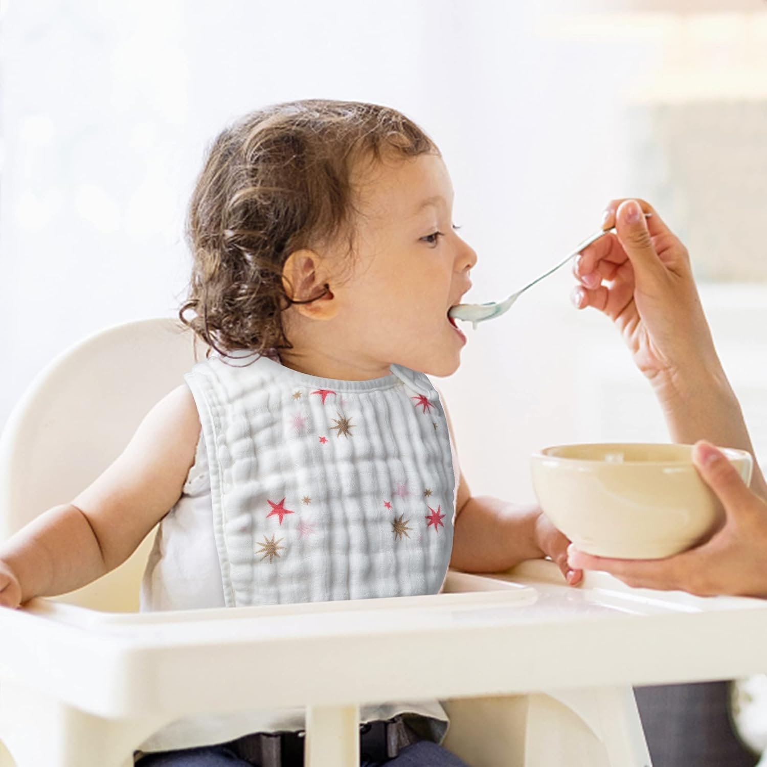 Zainpe 6Pcs Snap Muslin Cotton Bibs for Baby, Flamingo Star Flower Machine Washable Adjustable Burp Cloths with 6 Absorbent Soft Layers for Infant Newborn Toddler Drooling Feeding and Teething - Image 5