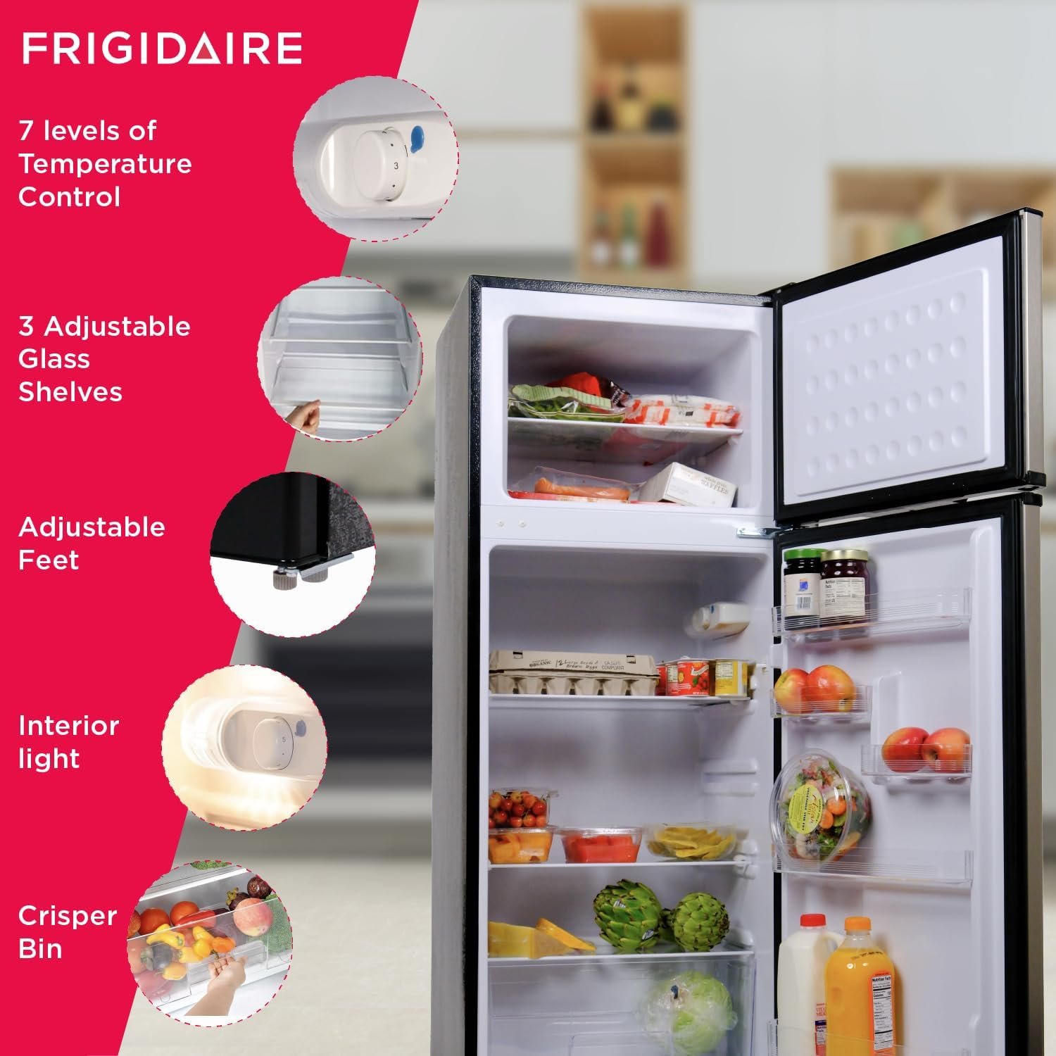 Frigidaire EFR786 Retro Apartment Size Refrigerator with Top Freezer - 2 Door Fridge with 7.5 Cu Ft of Storage Capacity, Adjustable Spill-Proof Shelves, Door & Crisper Bins, Black - Image 3
