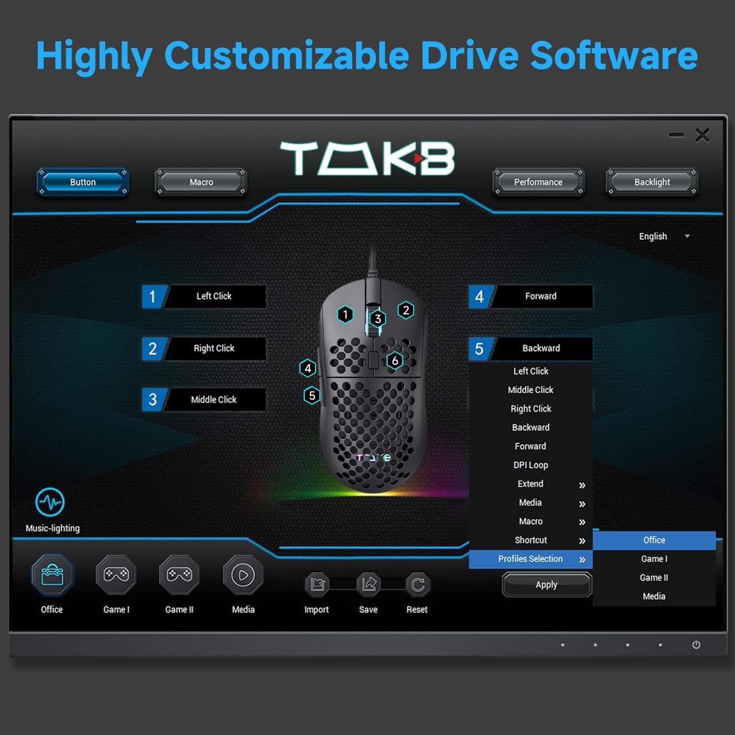 TMKB Falcon M1SE Ultralight Honeycomb Gaming Mouse, High-Precision 12800DPI Optical Sensor, 6 Programmable Buttons, Customizable RGB, Drag-Free Paracord, Ergonomic, Wired - Matte White - Image 8