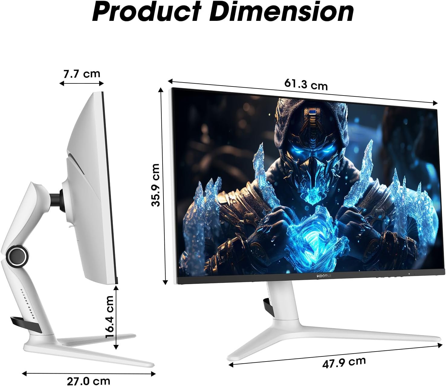 KOORUI Monitor, 27” 240Hz Gaming Monitor, Mini-LED Panel- QHD (2560 x 1440) Computer Screen, 1ms, HDR 1000 Display, 100% sRGB, Height Adjustable, HDMI/DisplayPort, White/Grey, GN10 - Image 7