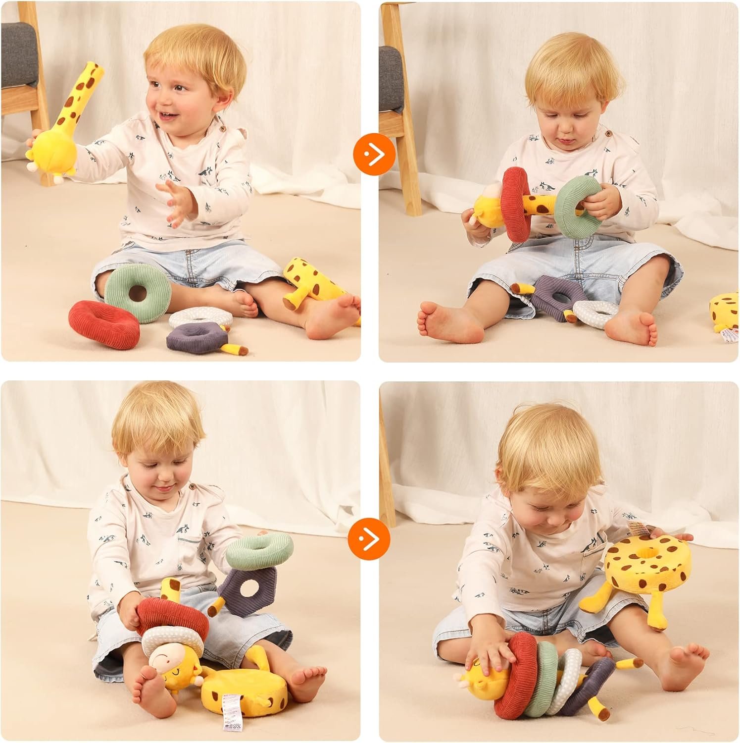 TUMAMA Plush Stacking Rattles Baby Toy Giraffe Stacks of Circles STEM Montessori Toy Baby Shower Deer Woodland Stuffed Animals Gift for 3 6 9 12 18 Months 1 Year Olds Infant Toddler Boy Girl - Image 9