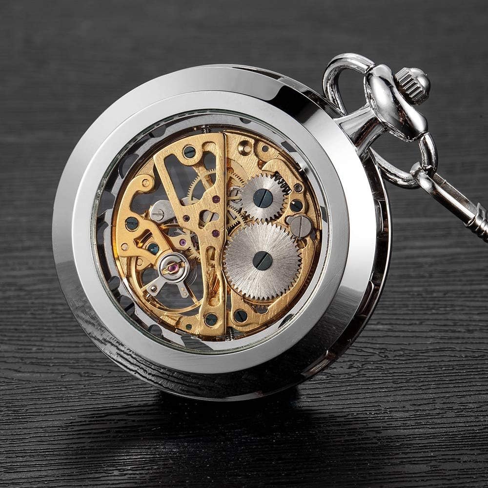 VIGOROSO Mens Classic Steampunk Pocket Watch with Chain Skeleton Hand Wind Mechanical Pocket Watches for Men & Women - Image 5