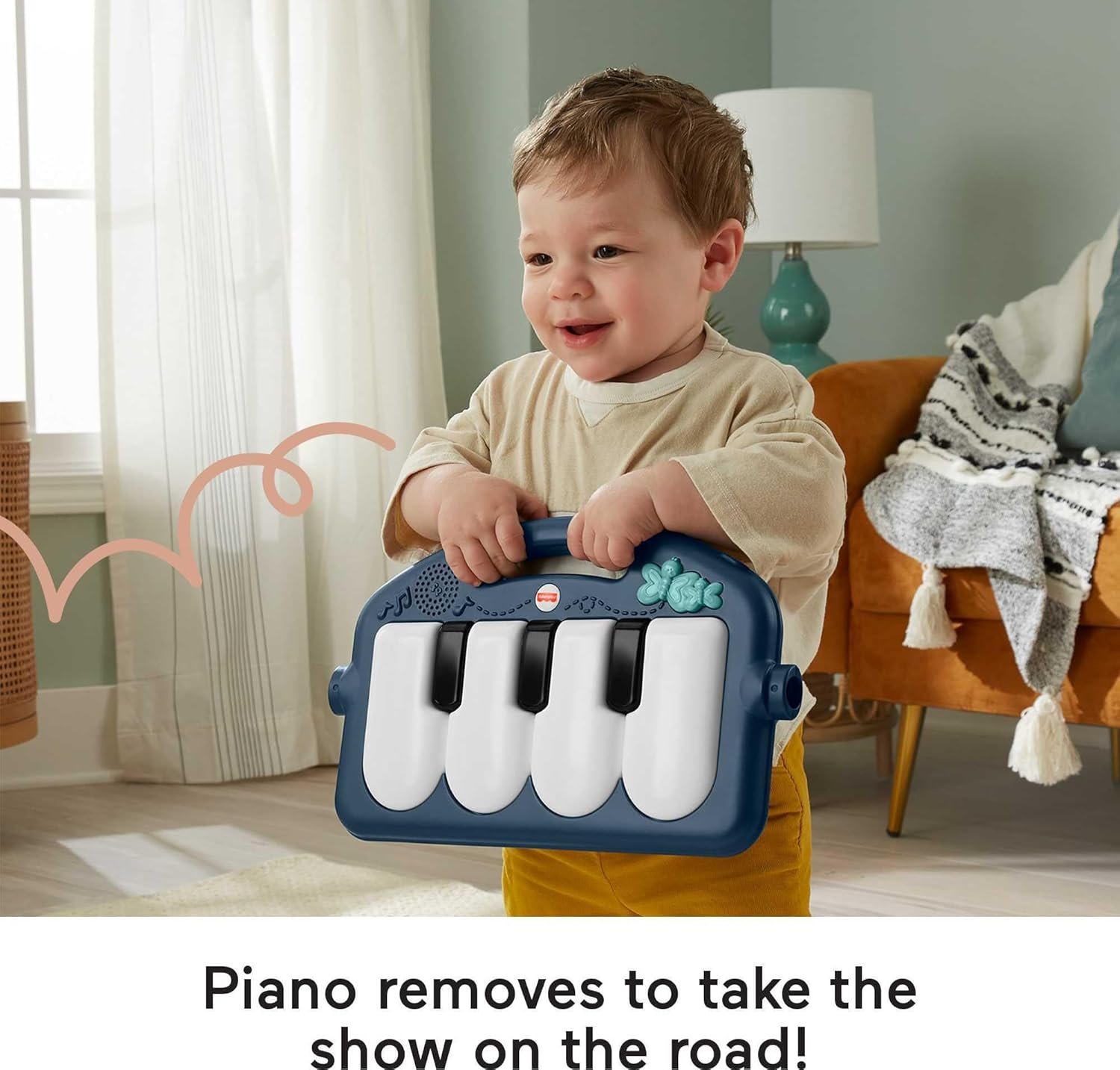 Fisher-Price Baby Playmat Kick & Play Piano Gym with Musical and Sensory Toys for Newborn to Toddler, Navy Fawn - Image 6